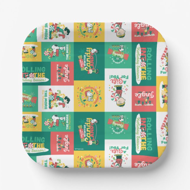 Peanuts Peppermint Dreams | Holiday Pattern Paper Plate (Front)