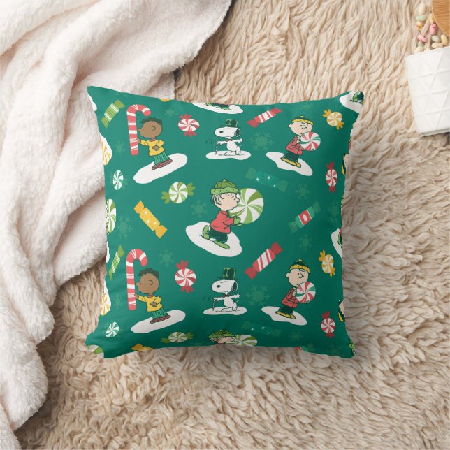 Peanuts Peppermint Dreams Holiday Pattern Throw Pillow (Blanket)