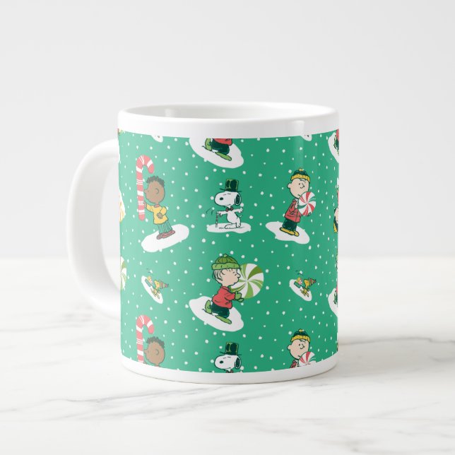 Peanuts Peppermint Dreams Snowflake Pattern Large Coffee Mug (Front Left)