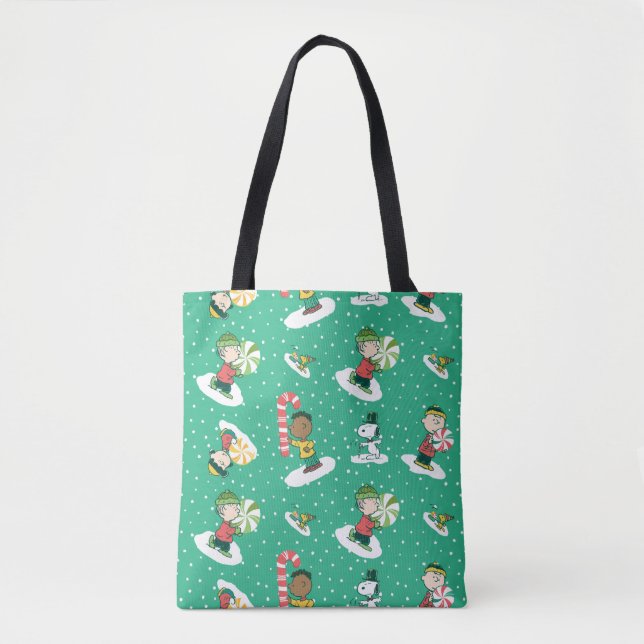 Peanuts Peppermint Dreams Snowflake Pattern Tote Bag (Front)