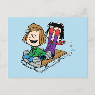 Peanuts Peppermint Patty & Marcie Sled Riding Holiday Postcard