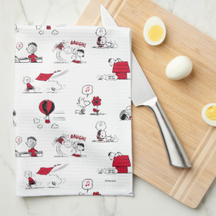 PEANUTS   Red & Black Pattern Kitchen Towel