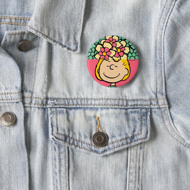 Peanuts | Sally Half & Half Flowers 2 Inch Round Button (In Situ)