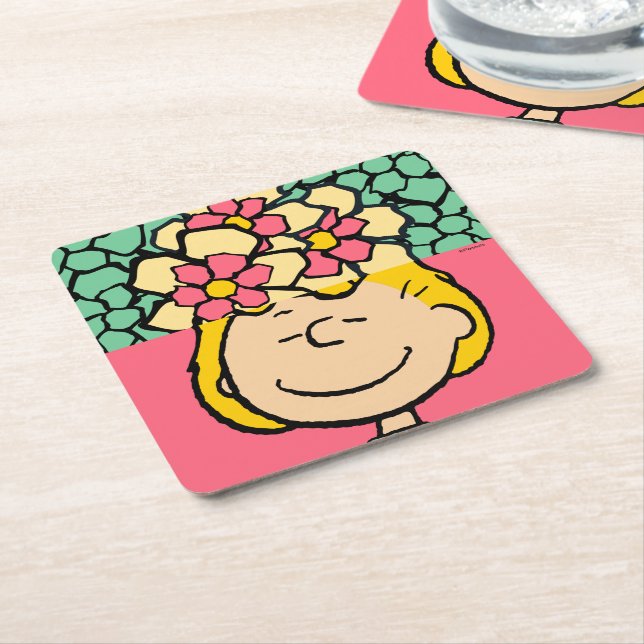 Peanuts | Sally Half & Half Flowers Square Paper Coaster (Angled)