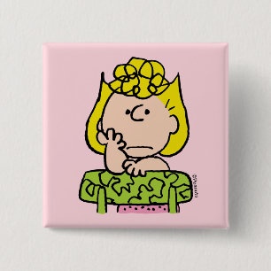 Peanuts   Sally Thinking 2 Inch Square Button