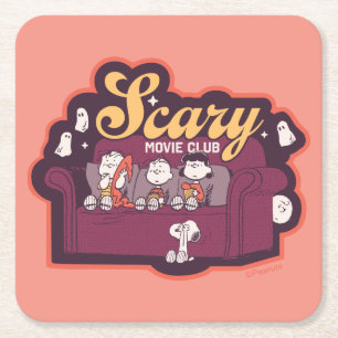 Peanuts Scary Movie Club Halloween Couch Square Paper Coaster