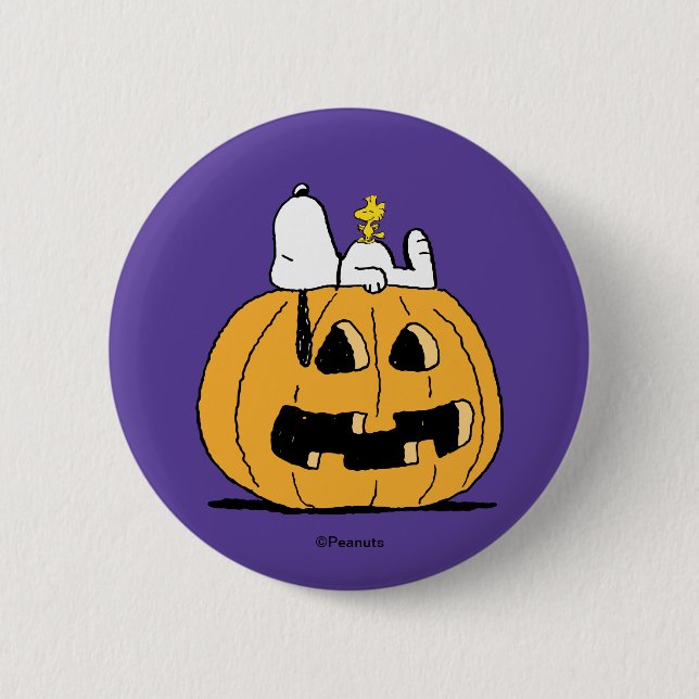 Peanuts | Snoopy and Woodstock Jack-O-Lantern 2 Inch Round Button (Front)
