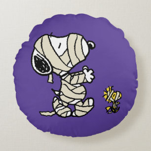 Peanuts   Snoopy and Woodstock Mummies Round Pillow