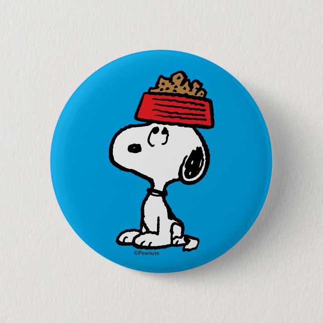 Peanuts | Snoopy Balancing His Dog Dish 2 Inch Round Button (Front)