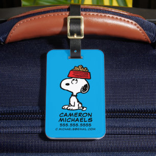 Peanuts   Snoopy Balancing His Dog Dish Luggage Tag