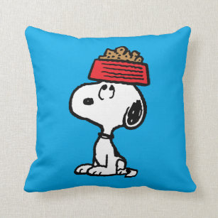 Peanuts   Snoopy Balancing His Dog Dish Throw Pillow