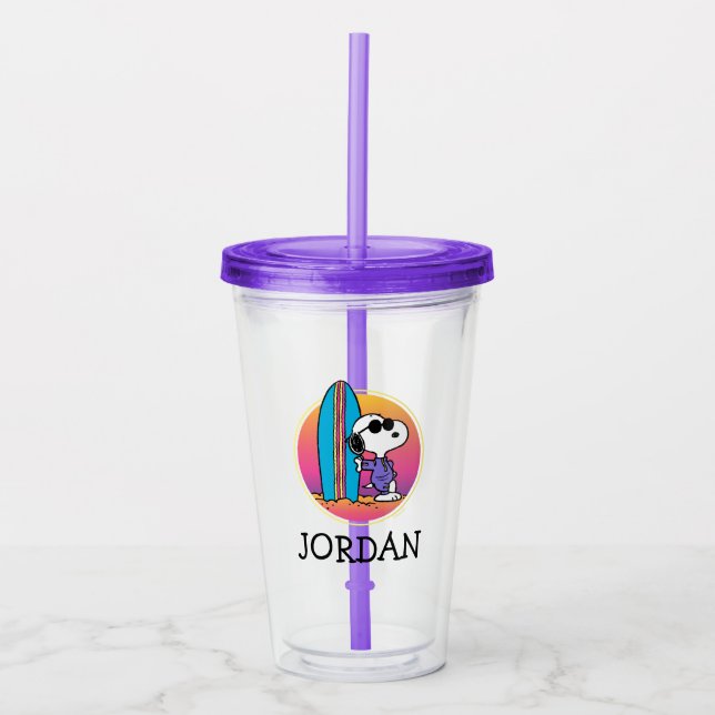 Peanuts | Snoopy Beach Beagle | Add Your Name Acrylic Tumbler (Front)