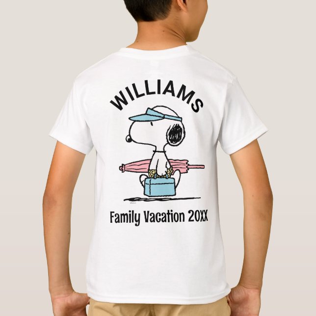 Peanuts | Snoopy Beach Walk Family Vacation T-Shirt (Back)