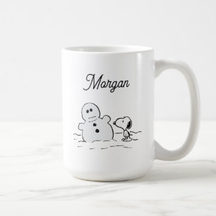Peanuts   Snoopy Builds A Snowman   Add Your Name Coffee Mug