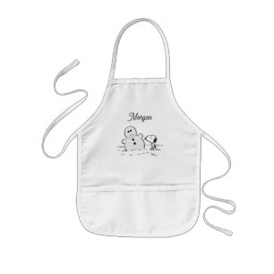 Peanuts Snoopy Builds A Snowman Add Your Name Kids Apron