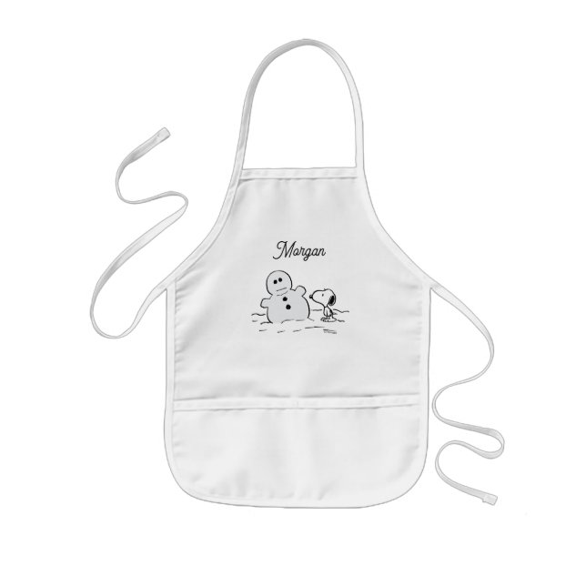 Peanuts | Snoopy Builds A Snowman | Add Your Name Kids Apron (Front)