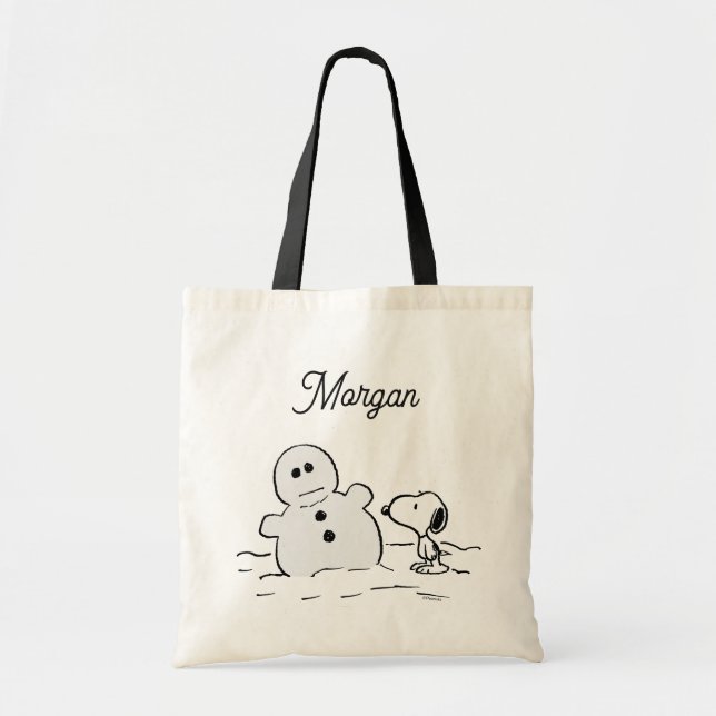 Peanuts | Snoopy Builds A Snowman | Add Your Name Tote Bag (Front)