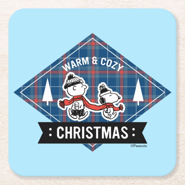 Peanuts | Snoopy & Charlie Brown Warm & Cozy Square Paper Coaster (Front)