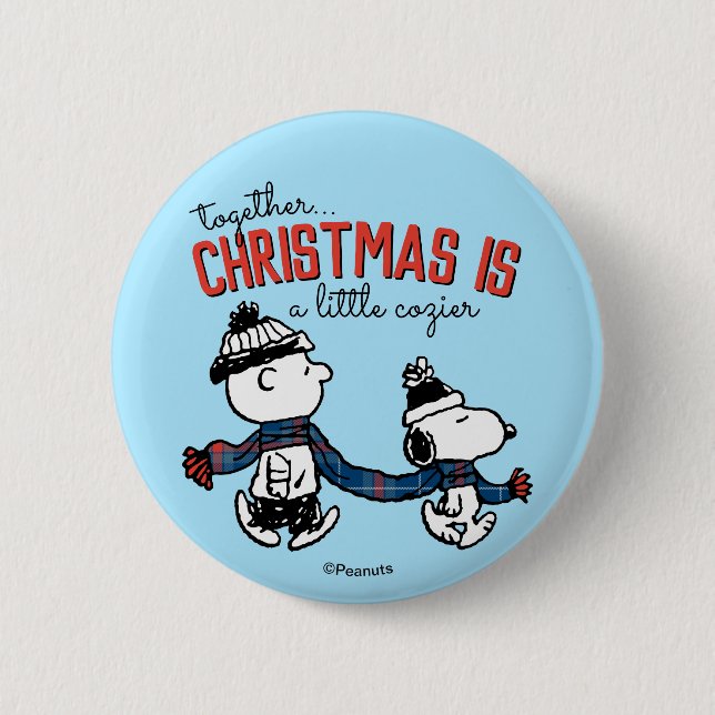 Peanuts | Snoopy & Charlie Brown Winter Scarf 2 Inch Round Button (Front)