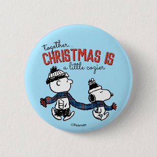 Peanuts   Snoopy & Charlie Brown Winter Scarf 2 Inch Round Button