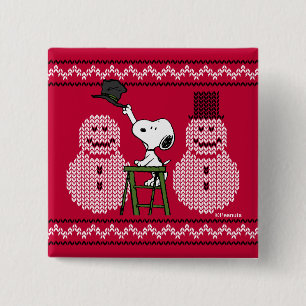 Peanuts   Snoopy Christmas Sweater Snowman 2 Inch Square Button