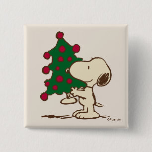 Peanuts   Snoopy Christmas Tree 2 Inch Square Button