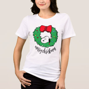 Peanuts Snoopy Christmas Wreath & Bow Tri-Blend Shirt