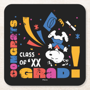 Peanuts Snoopy Congrats Grad Graduation Confetti Square Paper Coaster