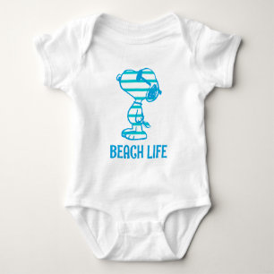 Peanuts   Snoopy Cyan Stripes Sunglasses Baby Bodysuit