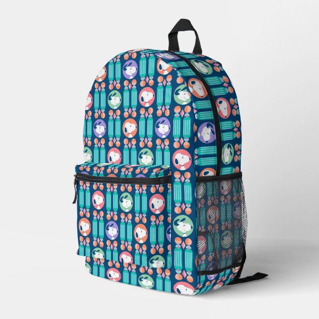 Peanuts | Snoopy Dark Blue Deco Dreams Pattern Printed Backpack (Back Corner Right)