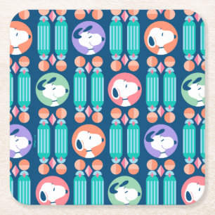 Peanuts   Snoopy Dark Blue Deco Dreams Pattern Square Paper Coaster