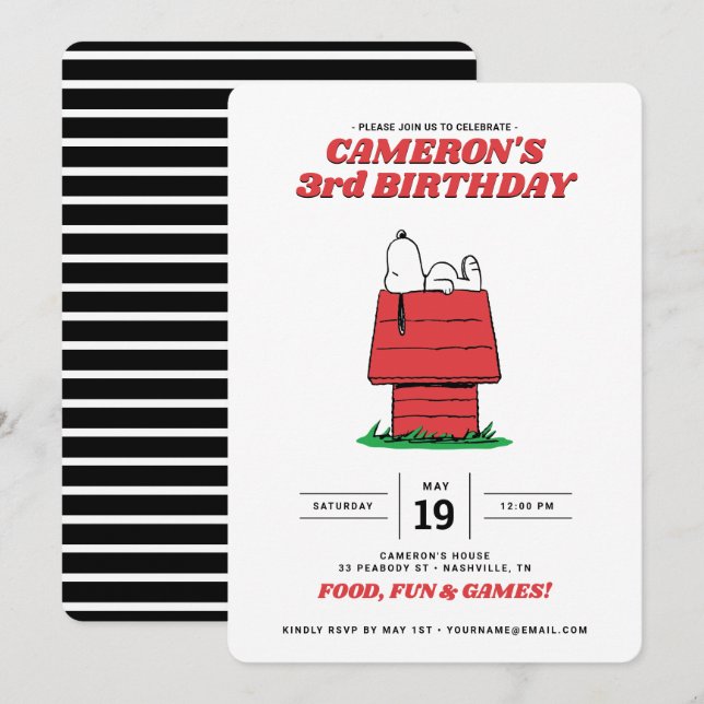 Peanuts Snoopy Dog House Birthday Invitation (Front/Back)