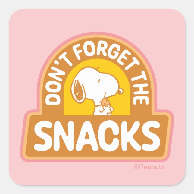 Peanuts | Snoopy Don't Forget the Snacks Square Sticker (Front)