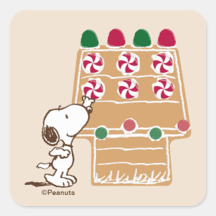 Peanuts   Snoopy Gingerbread House Square Sticker