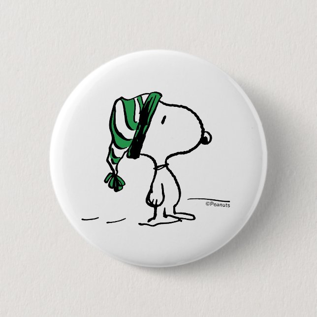 Peanuts | Snoopy Green Snow Cap 2 Inch Round Button (Front)