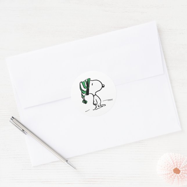 Peanuts | Snoopy Green Snow Cap Classic Round Sticker (Envelope)