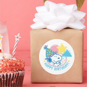 PEANUTS   Snoopy Happy Birthday Balloons Classic Round Sticker