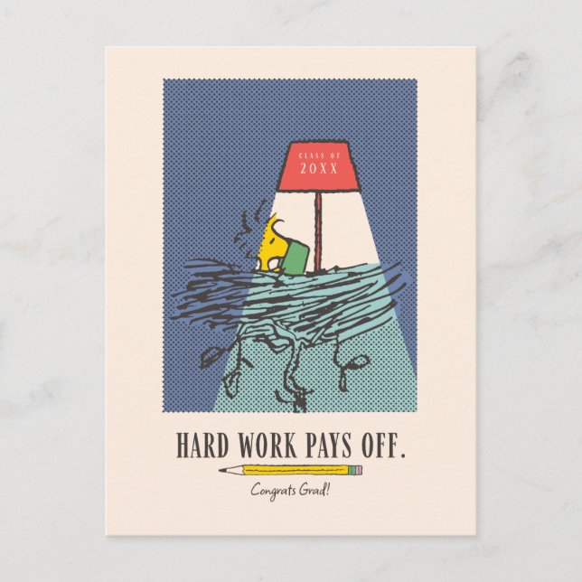 Peanuts Snoopy Hard Work Pays Off Graduation Postcard (Front)