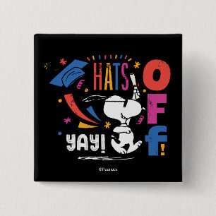 Peanuts Snoopy Hats Off To You Graduation Congrats 2 Inch Square Button
