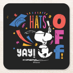 Peanuts Snoopy Hats Off To You Graduation Congrats Square Paper Coaster
