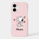 Peanuts | Snoopy Hearts<br><div class="desc">Dial up the cuteness with a phone case that is uniquely yours! This adorable pink case features Snoopy in his sweetest pose—clasping his paws with joy amidst floating hearts. The best part? You can customize it with your own name in a stylish black script at the bottom. It’s the perfect...</div>