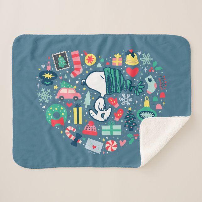 Peanuts | Snoopy Holiday Happiness Heart Sherpa Blanket (Front (Horizontal))