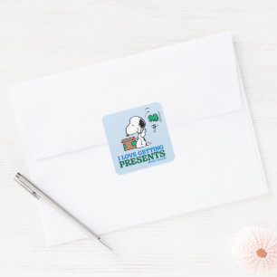 Peanuts   Snoopy I Love Getting Presents Square Sticker