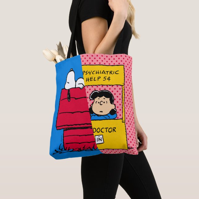 Peanuts | Snoopy & Lucy Half & Half Tote Bag (Close Up)