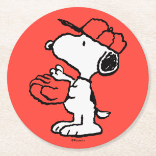 Peanuts   Snoopy Making the Catch Round Paper Coaster