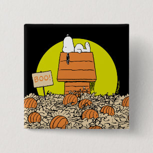 Peanuts   Snoopy Napping in the Pumpkin Patch 2 Inch Square Button