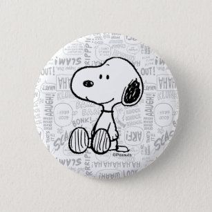 PEANUTS   Snoopy on Black White Comics 2 Inch Round Button