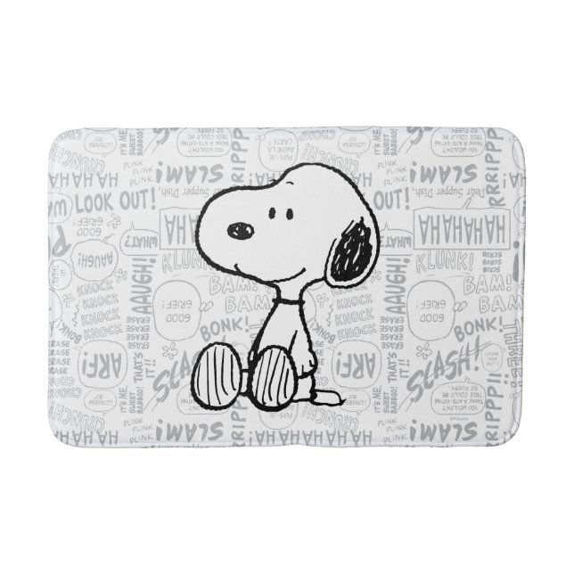 PEANUTS | Snoopy on Black White Comics Bath Mat (Front)