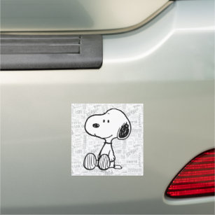 PEANUTS   Snoopy on Black White Comics Car Magnet