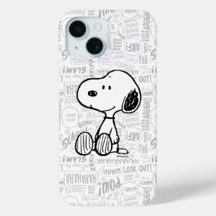 PEANUTS   Snoopy on Black White Comics iPhone 15 Case